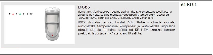 PARADOX spoljni senzor DG85